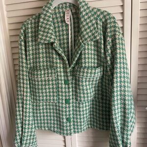 Anthropologie Dolan Green and Off White Houndstooth Jacket